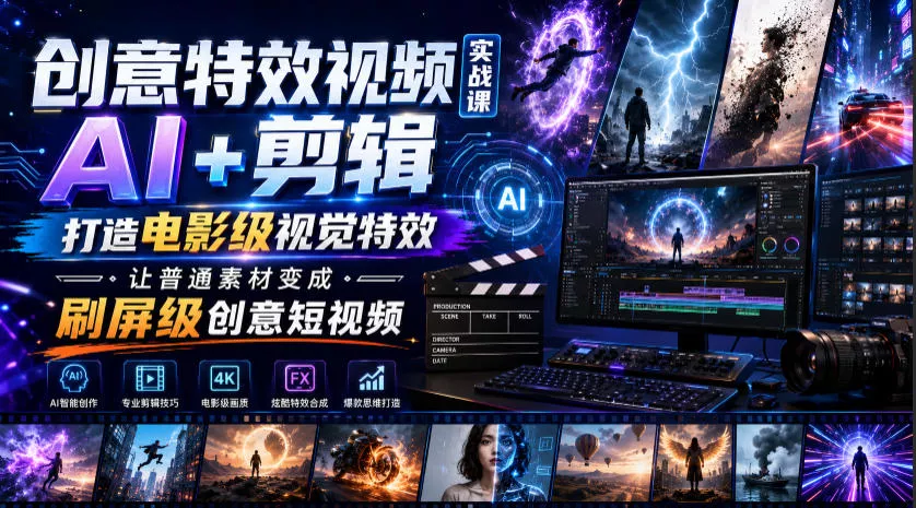 创意特效视频实战课，AI+剪辑打造电影级视觉特效，让普通素材变成刷屏级创意短视频-179创客网