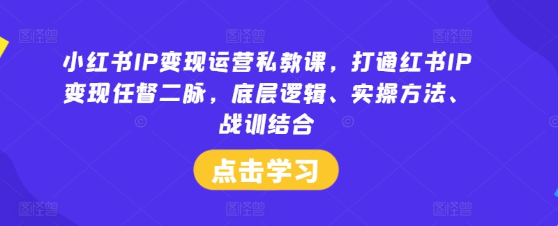 小红书IP变现运营私教课，打通红书IP变现任督二脉，底层逻辑、实操方法、战训结合-179创客网