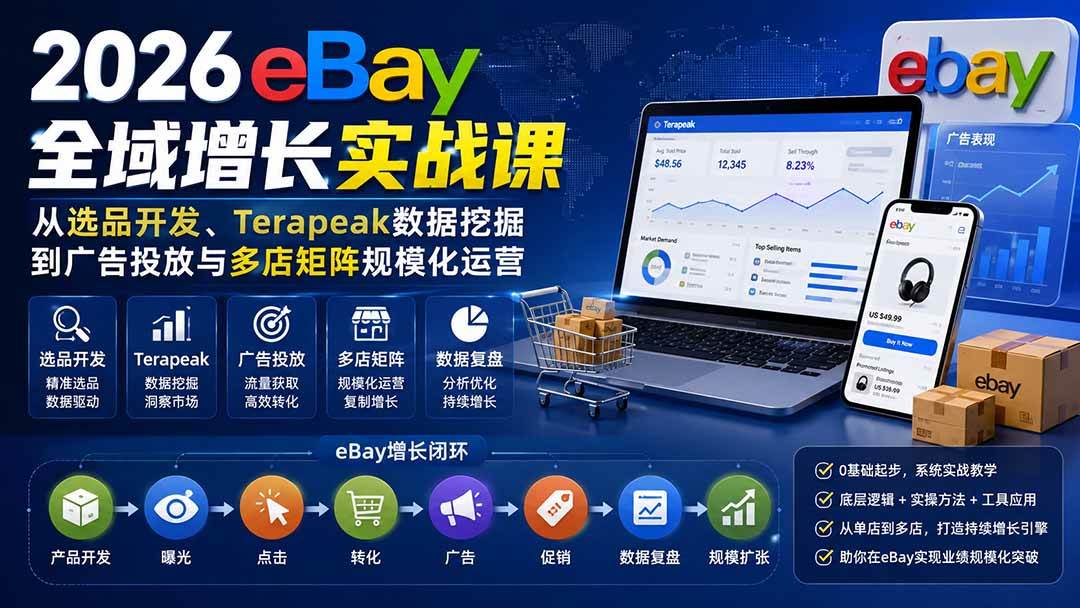 （20023期）2026-Vincent eBay全域增长实战课-无水印：从选品开发、Terapeak数据挖掘到广告投放与多店矩阵规模化运营-179创客网