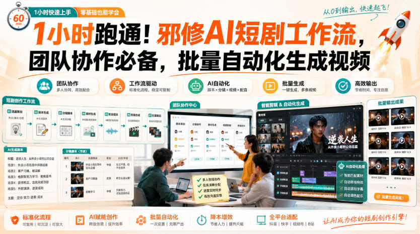 1小时跑通！邪修AI短剧工作流，团队协作必备，批量自动化生成视频-179创客网