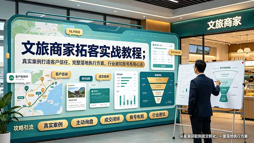 文旅商家拓客实战教程；真实案例打造客户信任，完整落地执行方案，行业避坑账号布局心法-179创客网