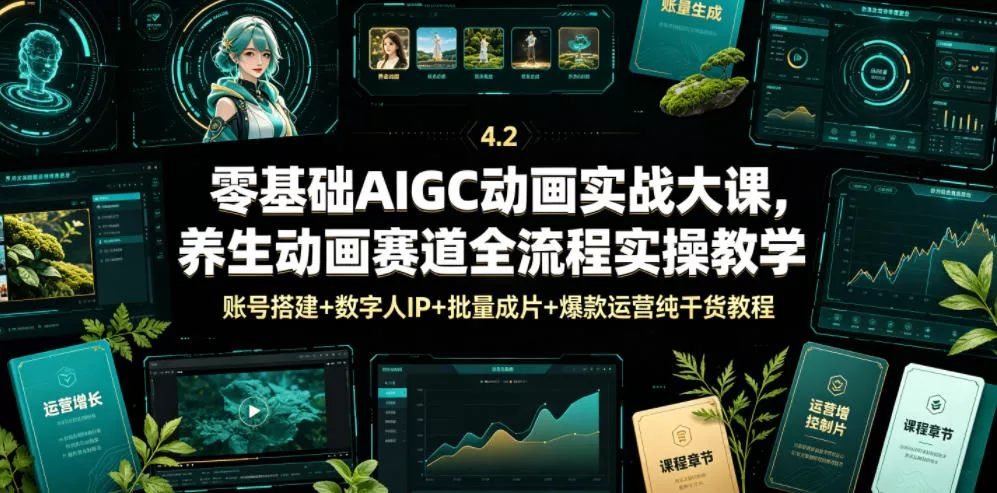 零基础AIGC动画实战大课，养生动画赛道全流程实操教学，账号搭建+数字人IP+批量成片+爆款运营纯干货教程-179创客网
