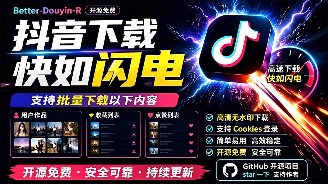 （19445期）别再乱找了！D音下载快如闪电，支持批量下载用户作品收藏列表和点赞列表，开源免费 Better-douyin-R-179创客网