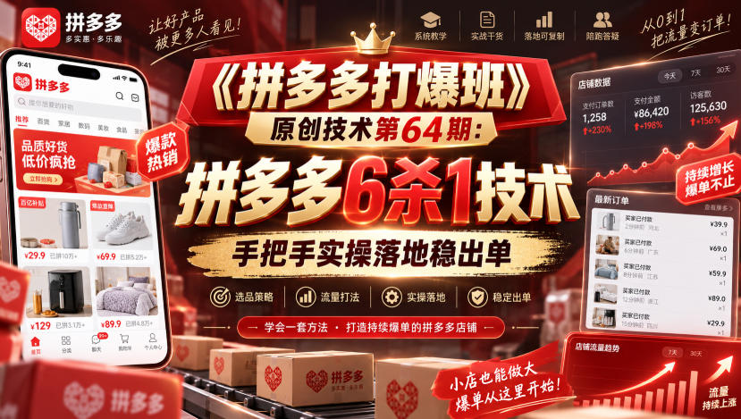 《拼多多打爆班》原创技术第64期：拼多多6杀1技术，手把手实操落地稳出单-179创客网