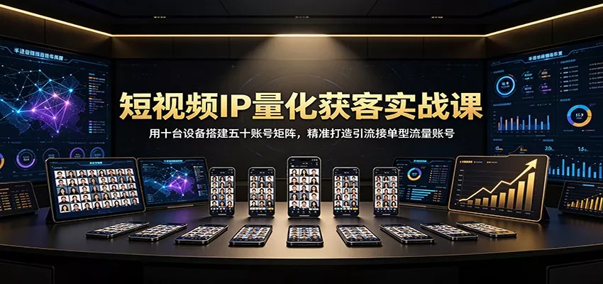 短视频IP量化获客实战课：用十台设备搭建五十账号矩阵，精准打造引流接单型流量账号-179创客网