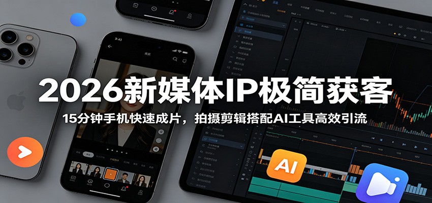 2026新媒体IP极简获客：15分钟手机快速成片，拍摄剪辑搭配AI工具高效引流-179创客网