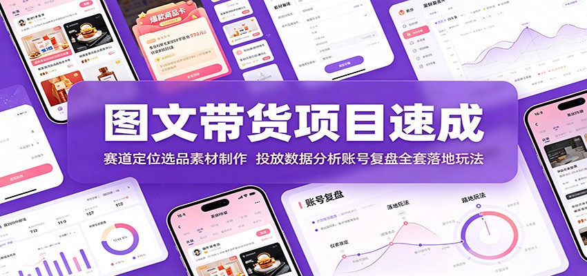 图文带货项目速成：赛道定位选品素材制作，投放数据分析账号复盘全套落地玩法-179创客网