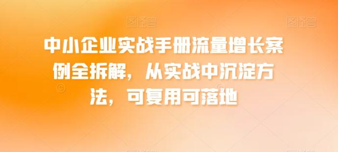 中小企业实战手册流量增长案例全拆解，从实战中沉淀方法，可复用可落地-179创客网