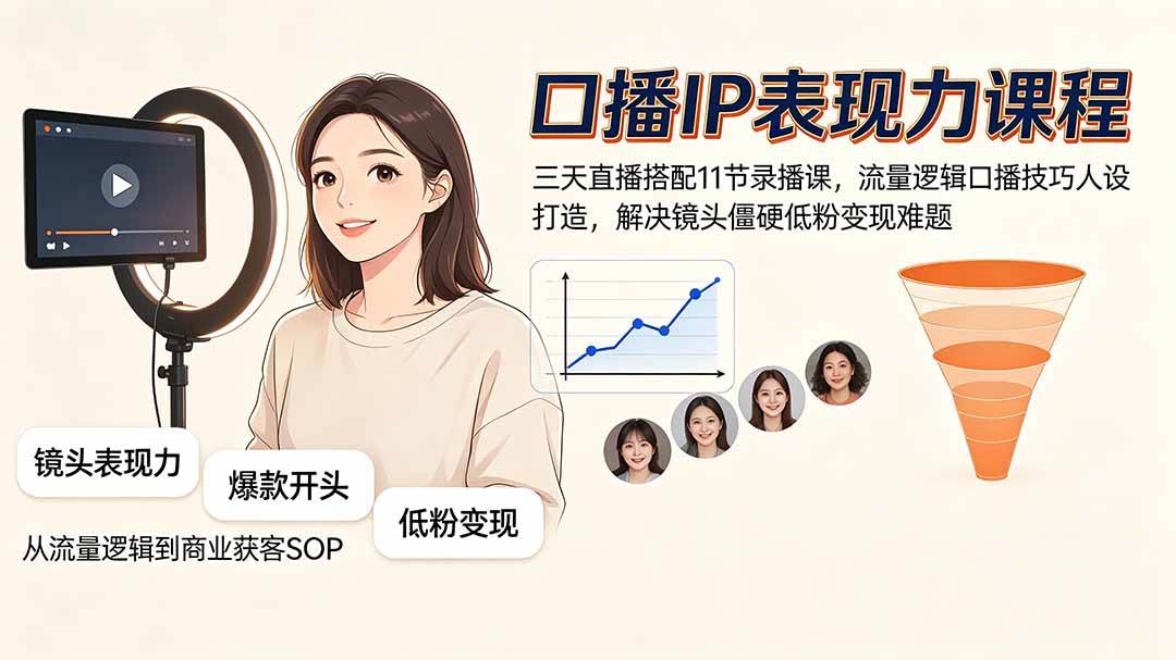 （19604期）口播IP表现力课程｜三天直播搭配11节录播课，流量逻辑口播技巧人设打造，解决镜头僵硬低粉变现难题-179创客网