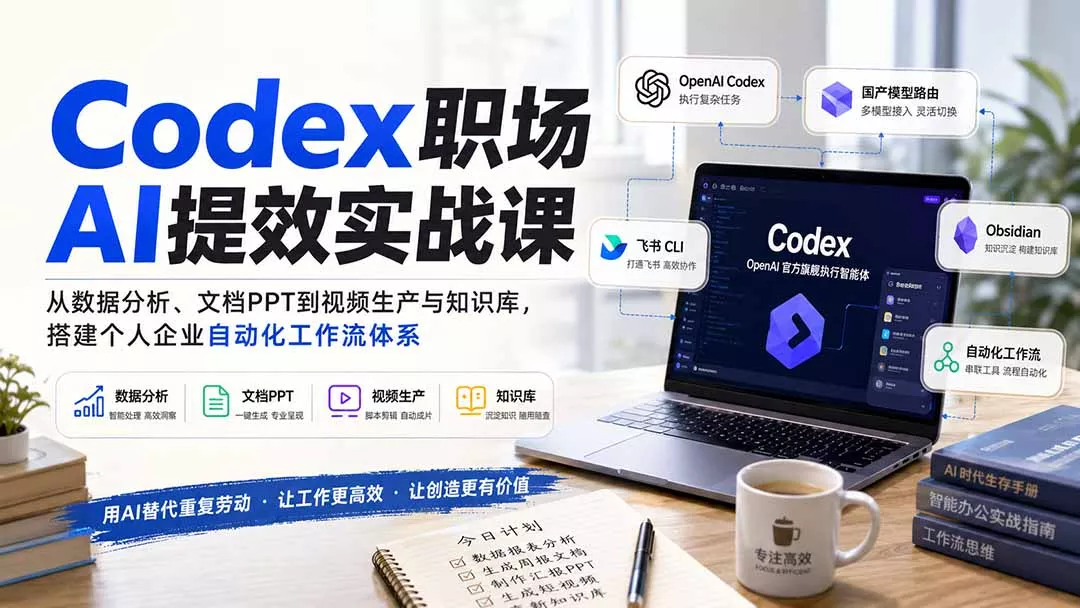Codex职场AI提效实战课：从数据分析、文档PPT到视频生产与知识库，搭建个人企业自动化工作流体系-179创客网