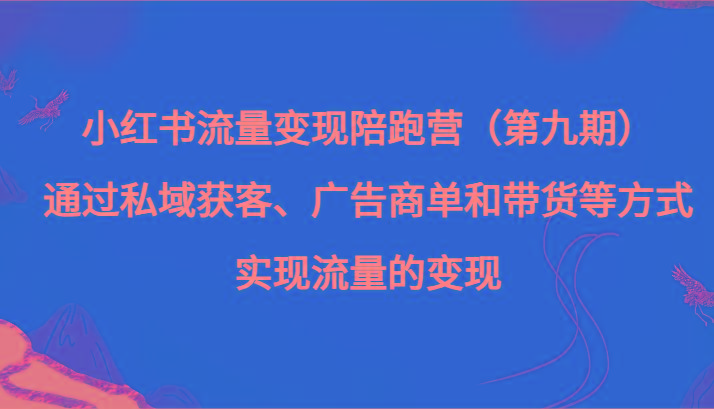 小红书流量变现陪跑营（第九期）通过私域获客、广告商单和带货等方式实现流量变现-179创客网