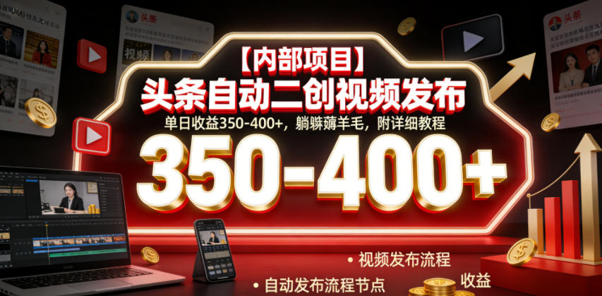 【内部项目】头条自动二创视频发布，单日收益350-400+，躺賺薅羊毛，附详细教程【揭秘】-179创客网