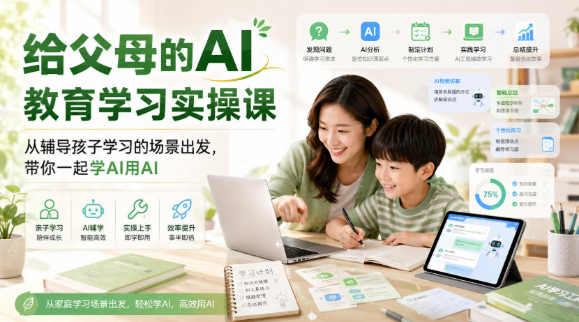 给父母的AI教育学习实操课，从辅导孩子学习的场景出发，带你一起学AI用AI-179创客网