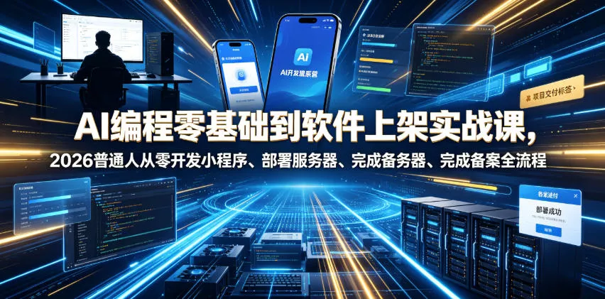 AI编程零基础到软件上架实战课，2026普通人从零开发小程序、部署服务器、完成备案全流程项目落地教程-179创客网