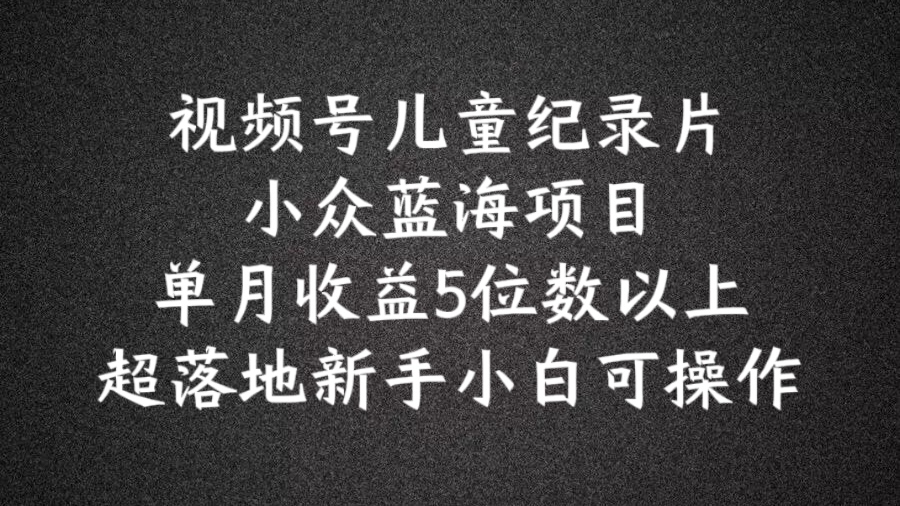 2024蓝海项目视频号儿童纪录片科普，单月收益5位数以上，新手小白可操作【揭秘】-179创客网