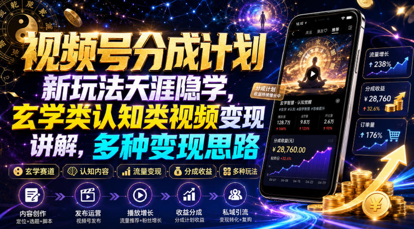 视频号分成计划新玩法天涯隐学，玄学类认知类视频变现讲解，多种变现思路-179创客网