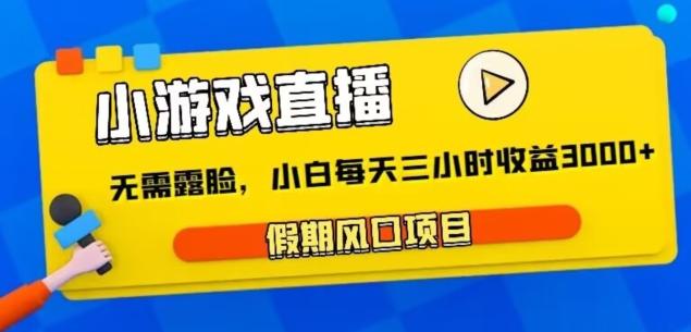 小游戏直播，假期风口项目，无需露脸，小白每天三小时，到账3000+-179创客网