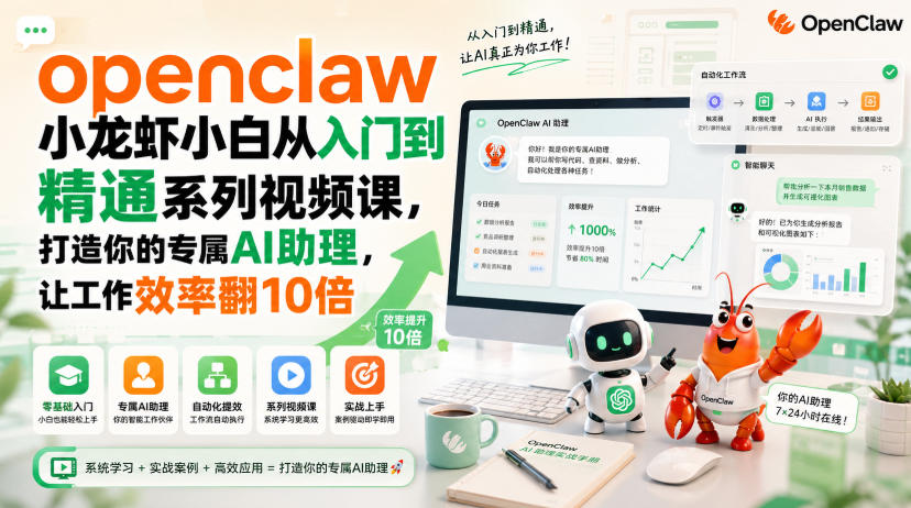 openclaw小龙虾小白从入门到精通系列视频课，打造你的专属AI助理，让工作效率翻10倍-179创客网