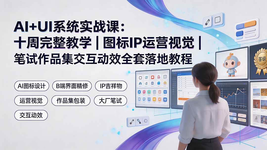 （19378期）AI+UI系统实战课：十周完整教学｜图标IP运营视觉｜笔试作品集交互动效全套落地教程-179创客网