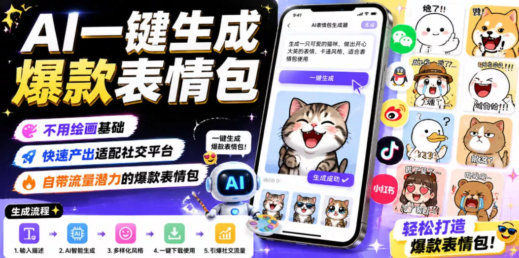 AI一键生成爆款表情包，不用绘画基础，快速产出适配社交平台，自带流量潜力的爆款表情包-179创客网