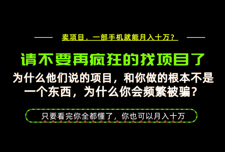 为什么做项目的人大多都是炮灰？为什么只有卖项目才能稳？看完你也可以月入10W+【揭秘】-179创客网