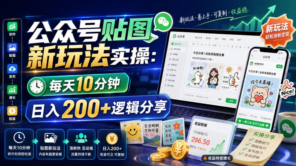 公众号贴图新玩法实操，每天10分钟，日入200+逻辑分享-179创客网