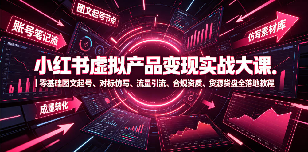 小红书虚拟产品变现实战大课｜零基础图文起号、对标仿写、流量引流、合规资质、货源货盘全落地教程-179创客网