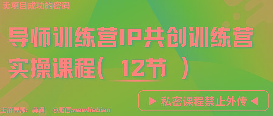 导师训练营3.0IP共创训练营私密实操课程(12节)-卖项目的密码成功秘诀-网创资源
