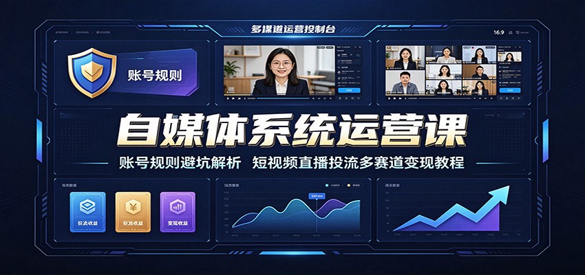 自媒体系统运营课：账号规则避坑解析，短视频直播投流多赛道变现教程-179创客网