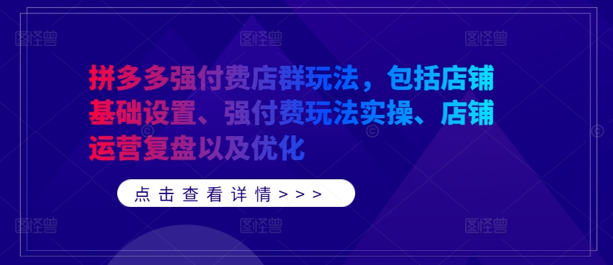拼多多强付费店群玩法，包括店铺基础设置、强付费玩法实操、店铺运营复盘以及优化-179创客网