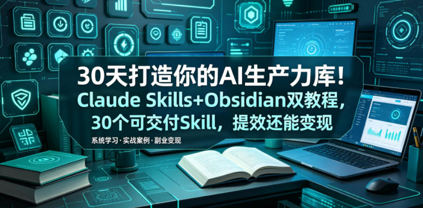 30天打造你的AI生产力库！Claude Skills+Obsidian 双教程，30 个可交付 Skill，提效还能变现-179创客网