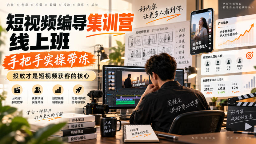 短视频编导集训营线上班，手把手实操带冻，投放才是短视频获客的核心-179创客网