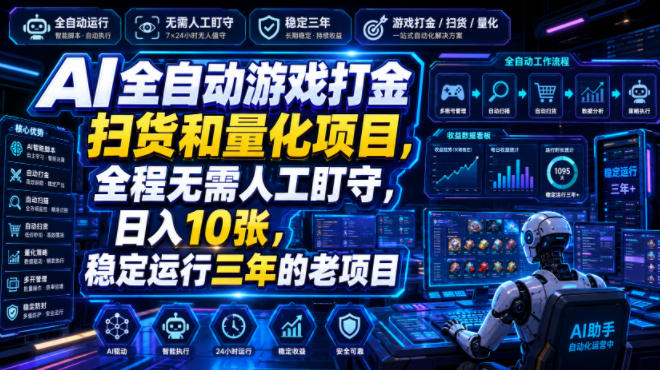 AI全自动游戏打金扫货和量化项目，全程无需人工盯守，日入10张，稳定运行三年的老项目【揭秘】-179创客网