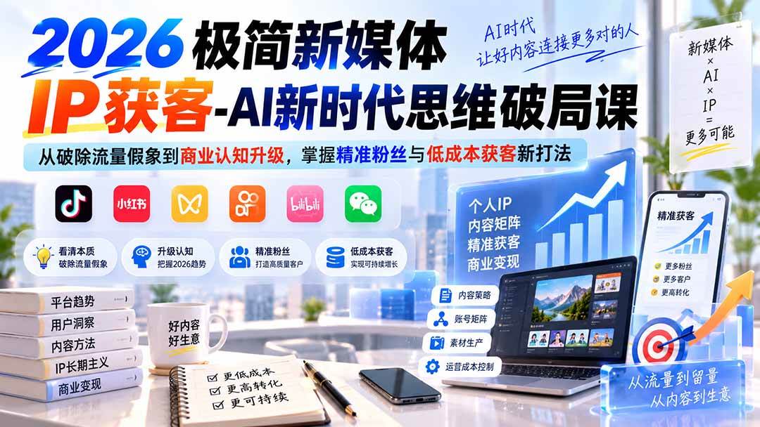 （20272期）2026极简新媒体IP获客-AI新时代思维破局课：从破除流量假象到商业认知升级，掌握精准粉丝与低成本获客新打法-179创客网