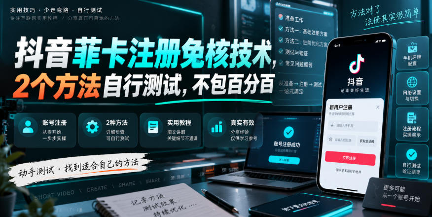 抖音菲卡注册免核技术，2个方法自行测试，不包百分百-179创客网