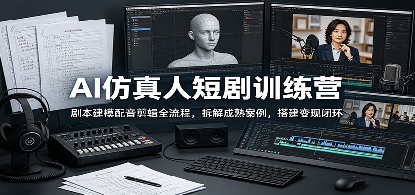 AI仿真人短剧训练营：剧本建模配音剪辑全流程，拆解成熟案例，搭建变现闭环-179创客网
