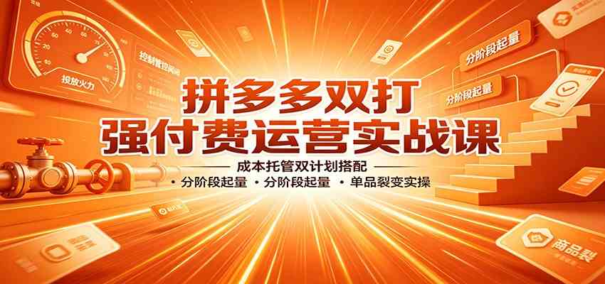 拼多多双打强付费运营实战课：成本托管双计划搭配，分阶段起量，单品裂变实操-179创客网