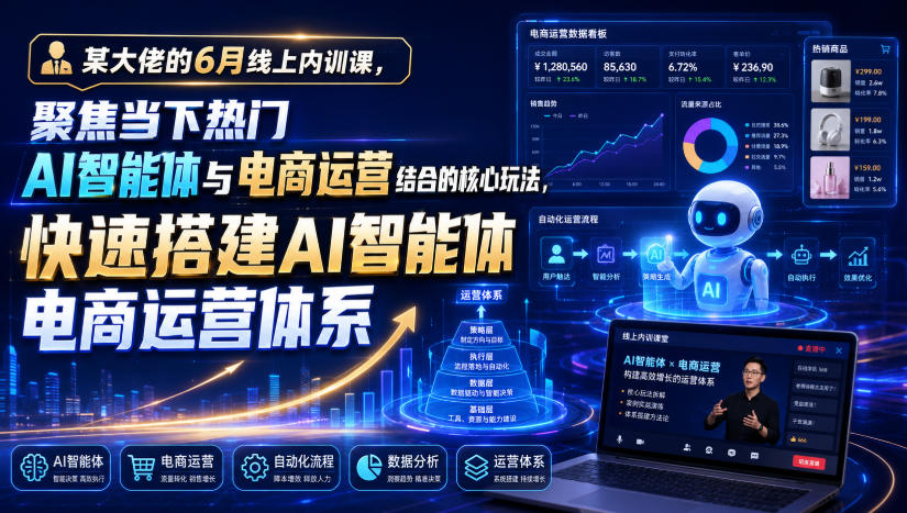 某大佬的6月线上内训课，聚焦当下热门AI智能体与电商运营结合的核心玩法，快速搭建AI智能体电商运营体系-179创客网