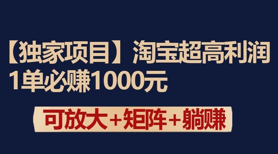 独家淘宝超高利润项目：1单必赚1000元，可放大可矩阵操作-179创客网
