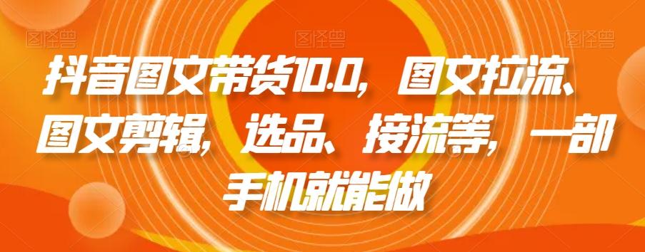 抖音图文带货10.0，图文拉流、图文剪辑，选品、接流等，一部手机就能做-179创客网