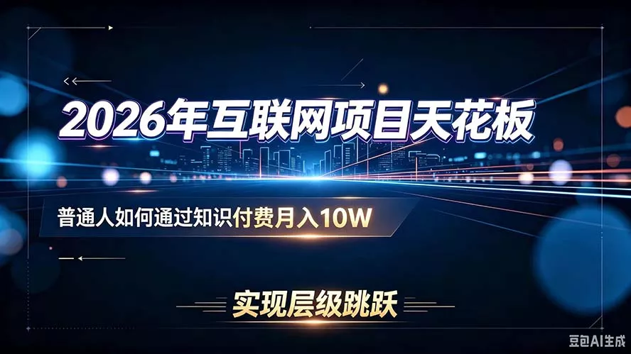 2026年互联网项目天花板：普通人如何通过知识付费月入10W，实现层级跳跃-179创客网