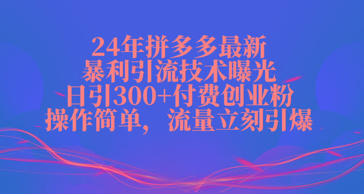 24年拼多多最新暴利引流技术曝光，日引300+付费创业粉，操作简单，流量…-179创客网