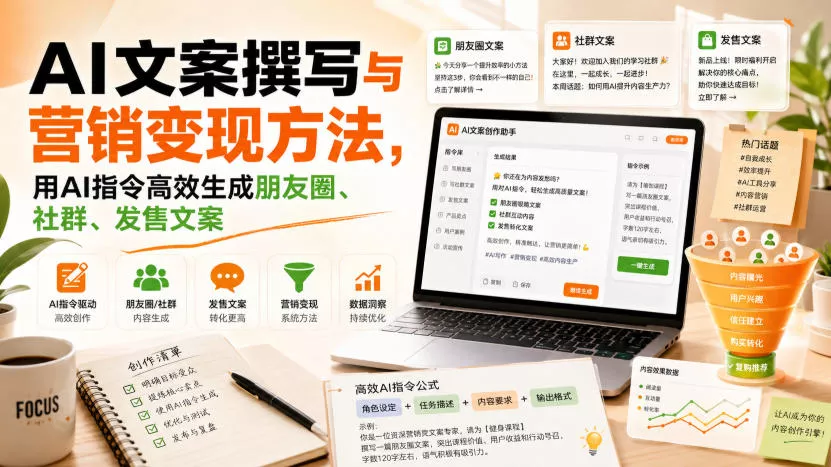 AI文案撰写与营销变现方法，用AI指令高效生成朋友圈、社群、发售文案-179创客网