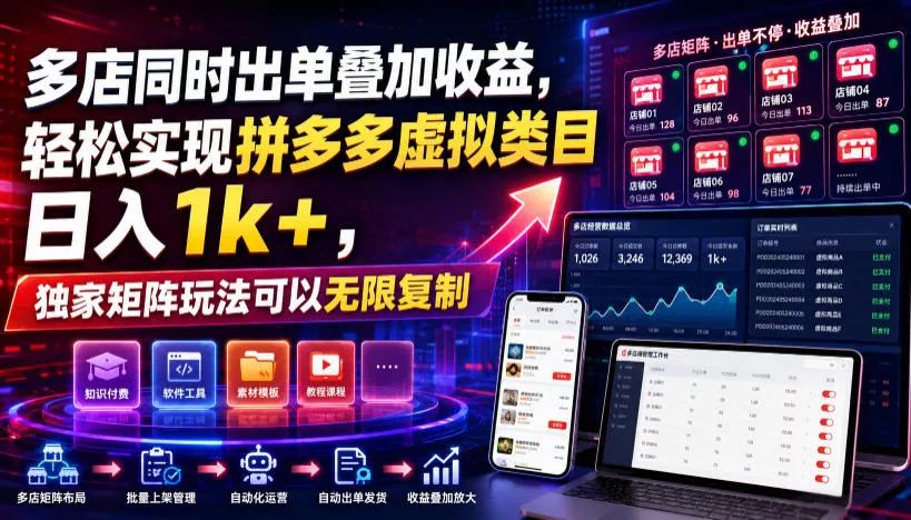 多店同时出单叠加收益，轻松实现拼多多虚拟类目日入1k+，独家矩阵玩法可以无限复制【揭秘】-179创客网