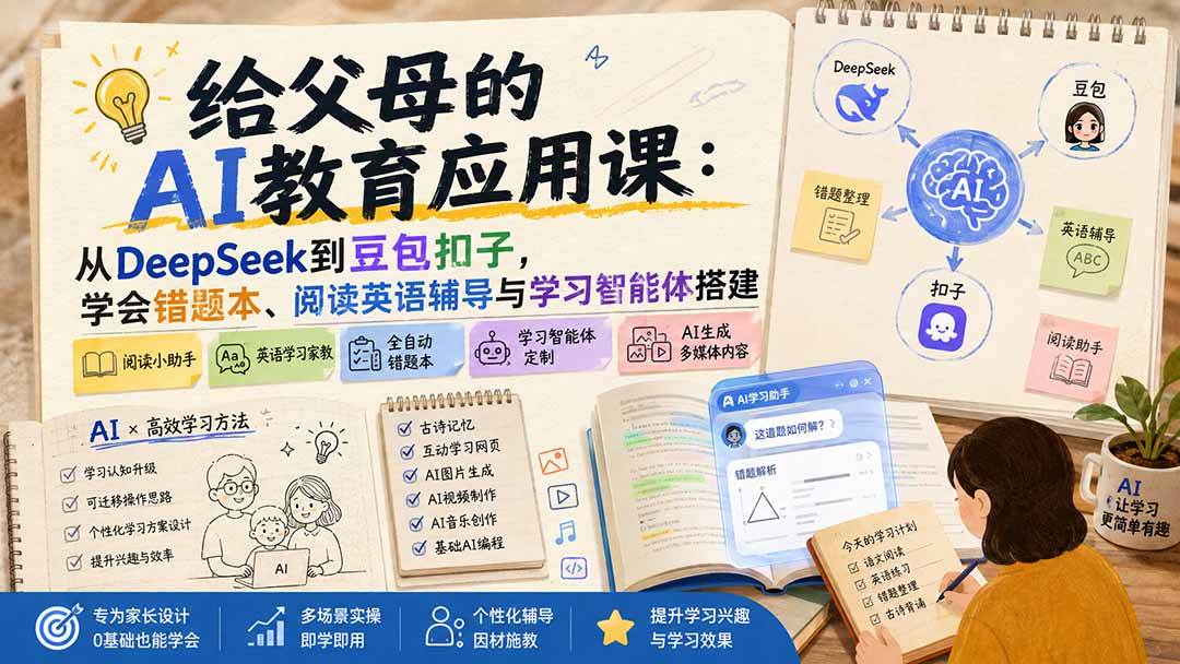 （19890期）给父母的AI教育应用课：从DeepSeek到豆包扣子，学会错题本、阅读英语辅导与学习智能体搭建-179创客网