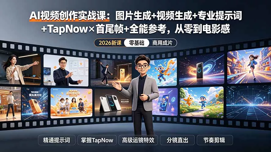 AI视频创作实战课：图片生成+视频生成+专业提示词+TapNow×首尾帧+全能参考，从零到电影感成片-179创客网