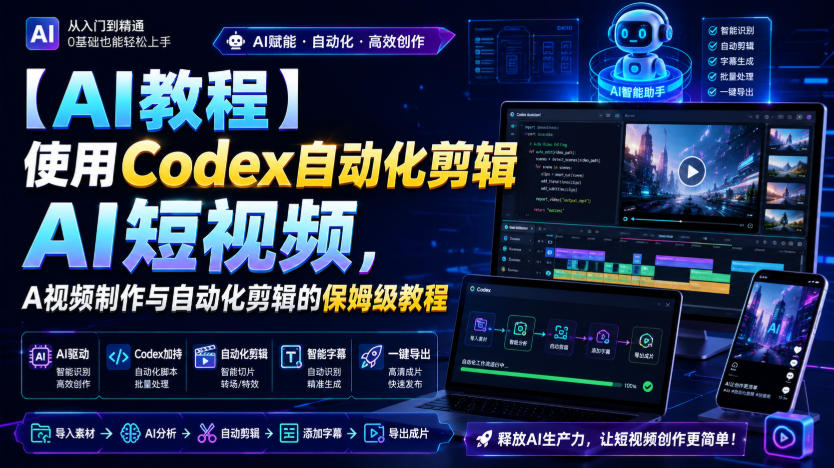 【AI教程】使用Codex自动化剪辑AI短视频，AI视频制作与自动化剪辑的保姆级教程-179创客网