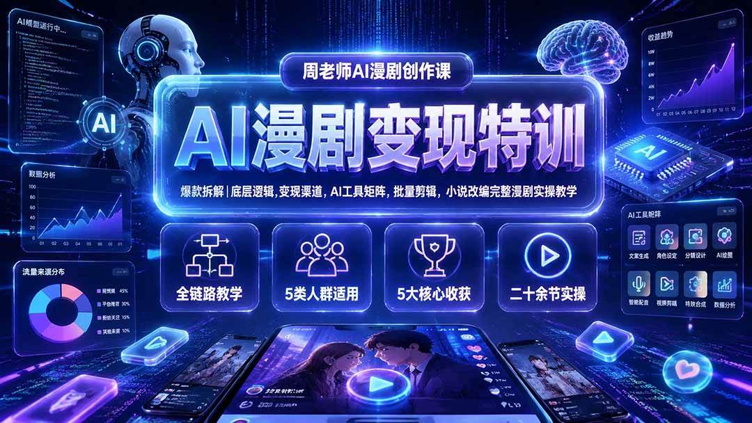 （19633期）AI漫剧变现特训★爆款拆解｜底层逻辑，变现渠道，AI工具矩阵，批量剪辑，小说改编完整漫剧实操教学-179创客网