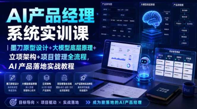 AI产品经理系统实训课｜墨刀原型设计+大模型底层原理+立项架构+项目管理全流程，AI产品落地实战教程-179创客网