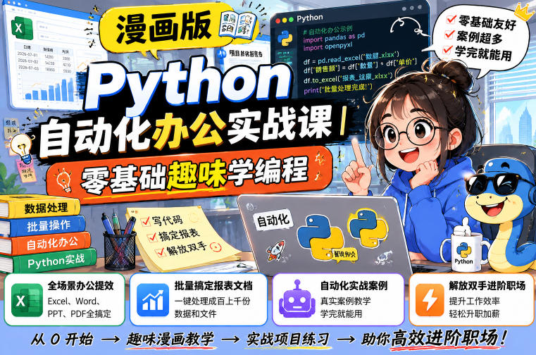 漫画版Python自动化办公实战课｜零基础趣味学编程，全场景办公提效、批量搞定报表文档、解放双手进阶职场-179创客网